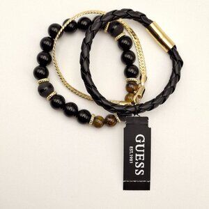 Set of Three Guess Bracelets Black Gold NWT
